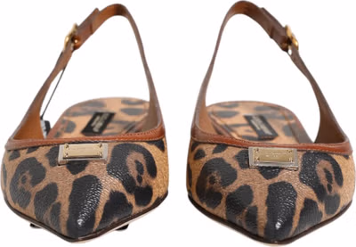 Brown Leopard Slingback Flats Sandals Shoes