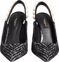 White Black Chevron Faux Pearl Slingbacks Shoes 1