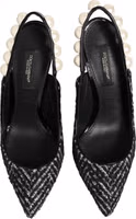 White Black Chevron Faux Pearl Slingbacks Shoes 2