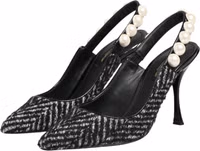 White Black Chevron Faux Pearl Slingbacks Shoes 3