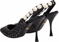 White Black Chevron Faux Pearl Slingbacks Shoes 4