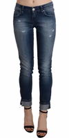 Cotton Blue Washed Low Waist Skinny Cropped Jeans 1