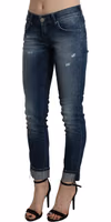 Cotton Blue Washed Low Waist Skinny Cropped Jeans 4