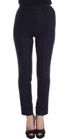 Blue Virgin Wool Slim Fit Casual Pants 1