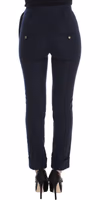 Blue Virgin Wool Slim Fit Casual Pants 2