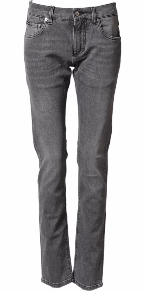 Gray Cotton Mid Waist Skinny Denim Jeans