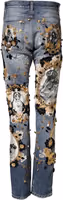 Blue Ripped Embellished Cotton Denim Jeans 2