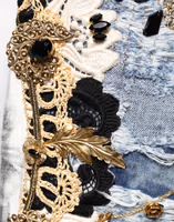 Blue Ripped Embellished Cotton Denim Jeans 5