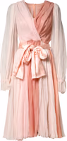 Pink Silk Tulle Long Sleeve V-neck Dress 4