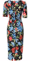 Black Floral Print Viscose Sheath Midi Dress 4