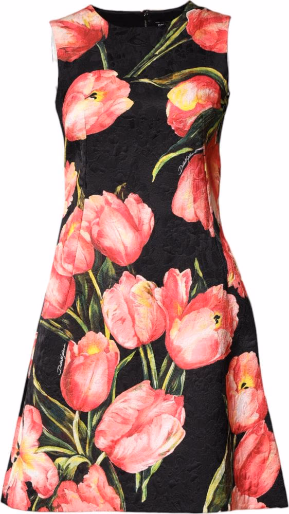 Black Floral Print Viscose A-line Mini  Dress
