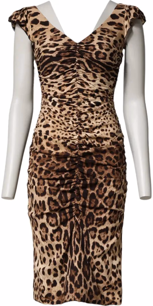 Brown Leopard Sleeveless Sheath Midi Dress