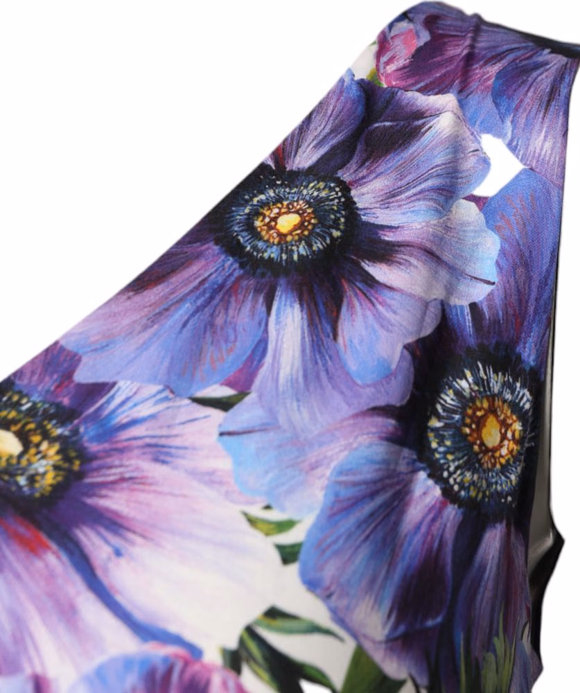 Purple Anemone Print Pleated Midi Dress