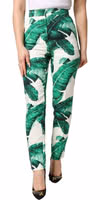 White Green Leaf High Waist Trousers Pants 1