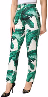 White Green Leaf High Waist Trousers Pants 2