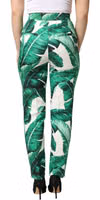 White Green Leaf High Waist Trousers Pants 3