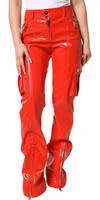 Red Glossy Polyester Cargo Boot Cut Pants 1