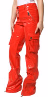 Red Glossy Polyester Cargo Boot Cut Pants 2