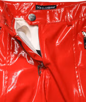 Red Glossy Polyester Cargo Boot Cut Pants 5