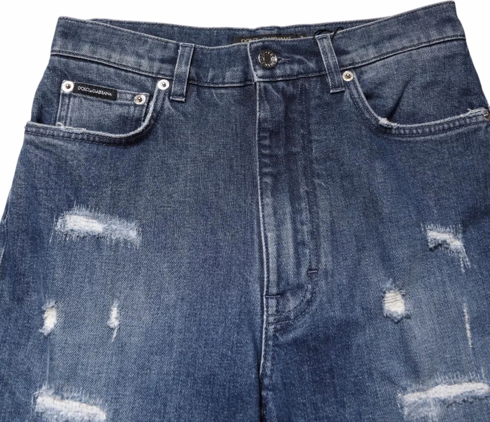 Blue Distressed Washed Logo GRACE Denim Jeans