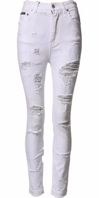 White Distressed High Waist Denim Jeans