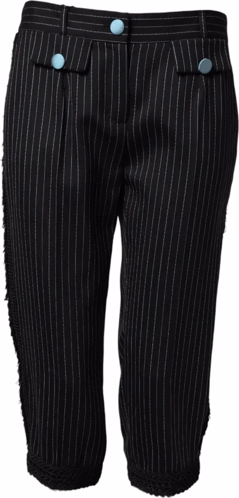 Black Wool Stripes Cropped Trouser Pants