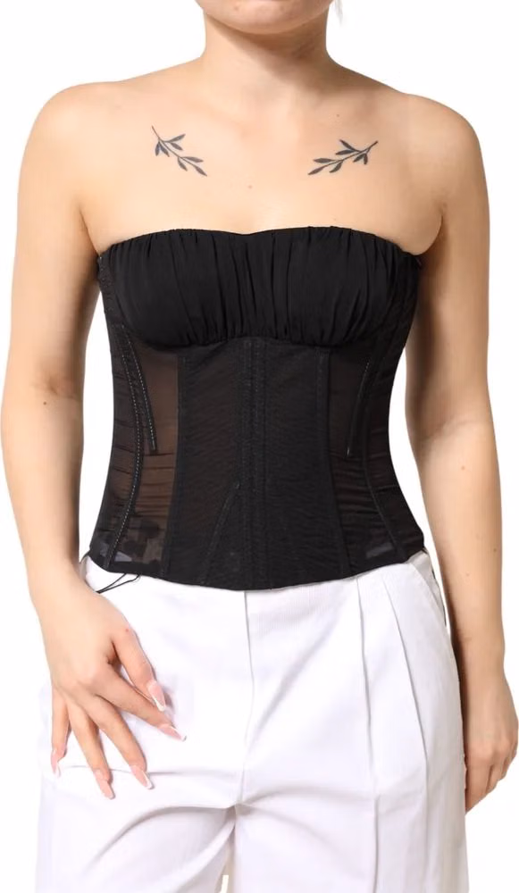Black Silk Lace Bustier Corset Strapless Top