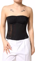 Black Silk Lace Bustier Corset Strapless Top 1