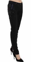 Black Low Waist White Paint Skinny Denim Pants Jeans 2