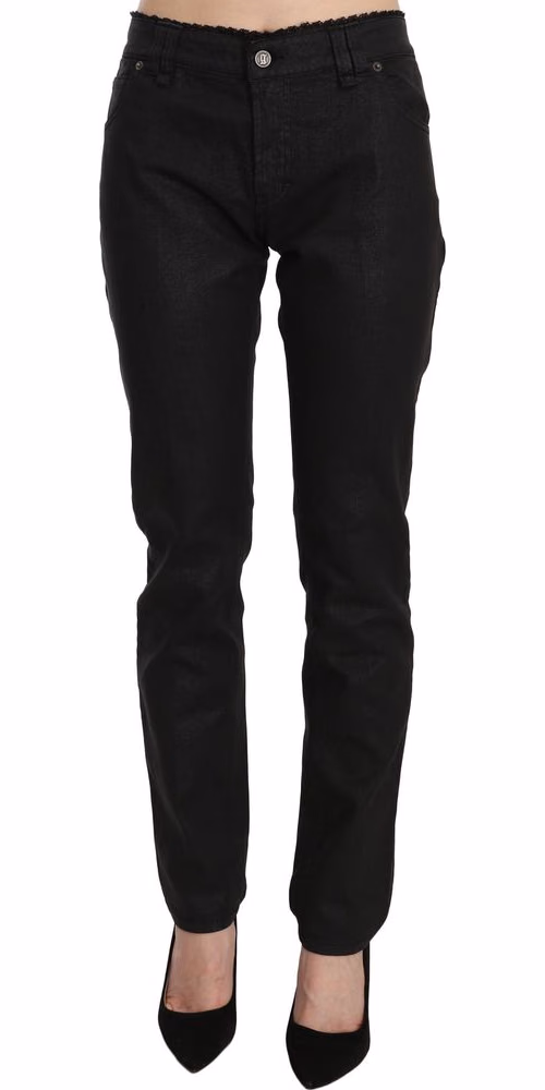 Black Mid Waist Skinny Cotton Casual Denim Jeans