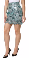 Blue Floral Brocade High Waist Mini Skirt 2