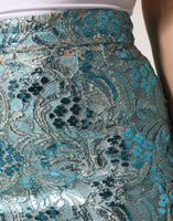 Blue Floral Brocade High Waist Mini Skirt 4