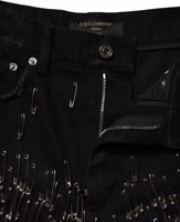 Black Pins Cotton Denim Hot Pants Shorts 5