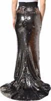 Metallic Gray Sequin High Waist Mermaid Skirt 3