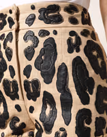 Beige Leopard Nylon Bermuda Mini Shorts 4