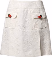 White Floral Brocade High Waist Mini Skirt 1