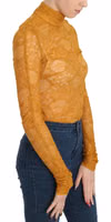 Mustard Turtle Neck Long Sleeve Lace Top Blouse 2