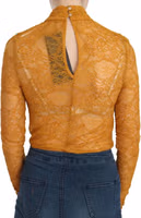 Mustard Turtle Neck Long Sleeve Lace Top Blouse 4