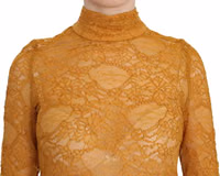 Mustard Turtle Neck Long Sleeve Lace Top Blouse 5