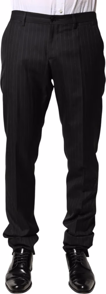 Black Stripes Wool Men Dress Trousers Pants