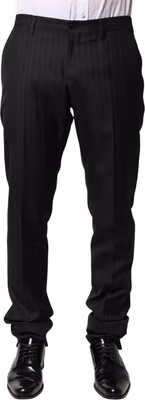 Black Stripes Wool Men Dress Trousers Pants