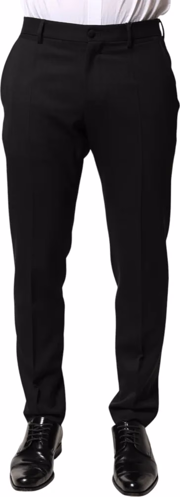 Black Wool Mid Waist Men Dress Trousers Pants