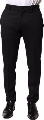 Black Wool Mid Waist Men Dress Trousers Pants