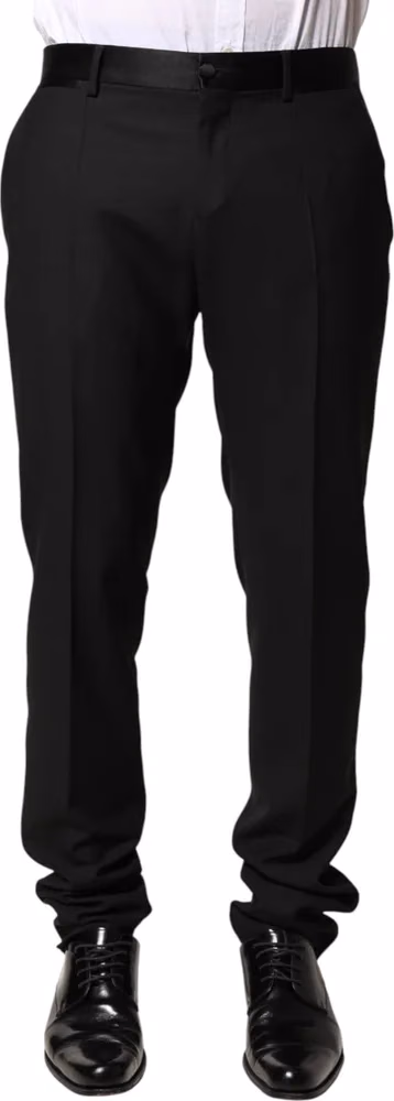 Black Wool Mid Waist Men Dress Trousers Pants