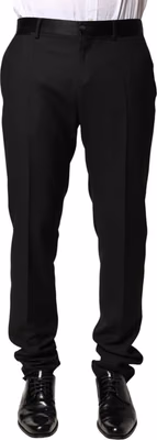 Black Wool Mid Waist Men Dress Trousers Pants