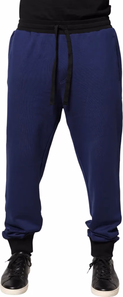 Blue Cotton Mid Waist Jogger Trousers Pants