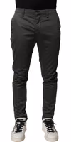 Dark Gray Cotton Mid Waist Skinny Men Chino Trouser Pants 1