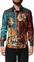 Multicolor Tiger Leopard Print Silk Men Shirt 1