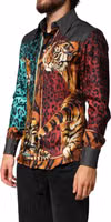 Multicolor Tiger Leopard Print Silk Men Shirt 2