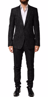 Black Brocade Single Breasted 2 Piece Suit
